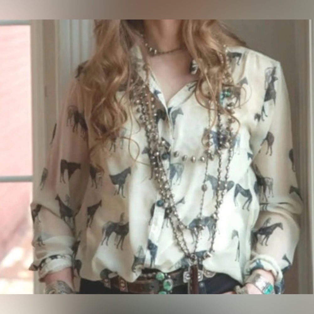 Tasha Polizzi Black and Gray Horse Print Shirt